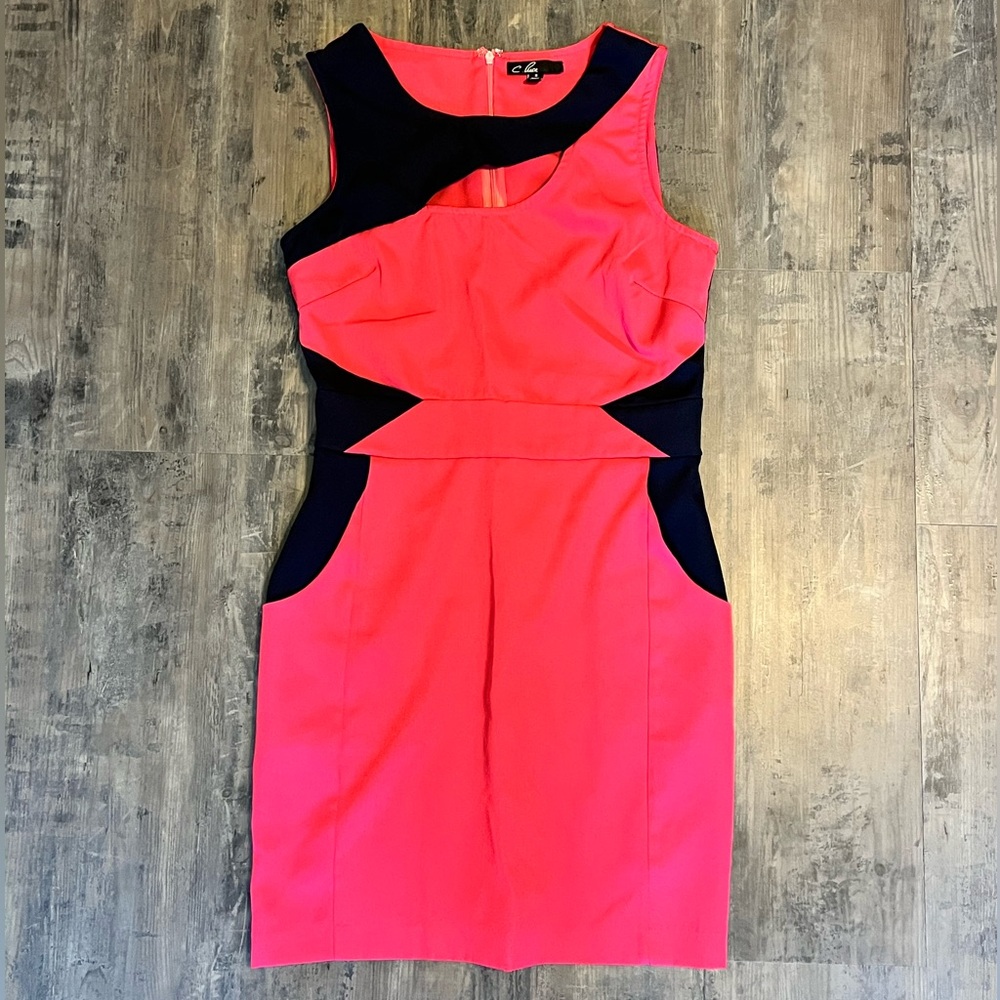 Pink and Black Color Block Dress
